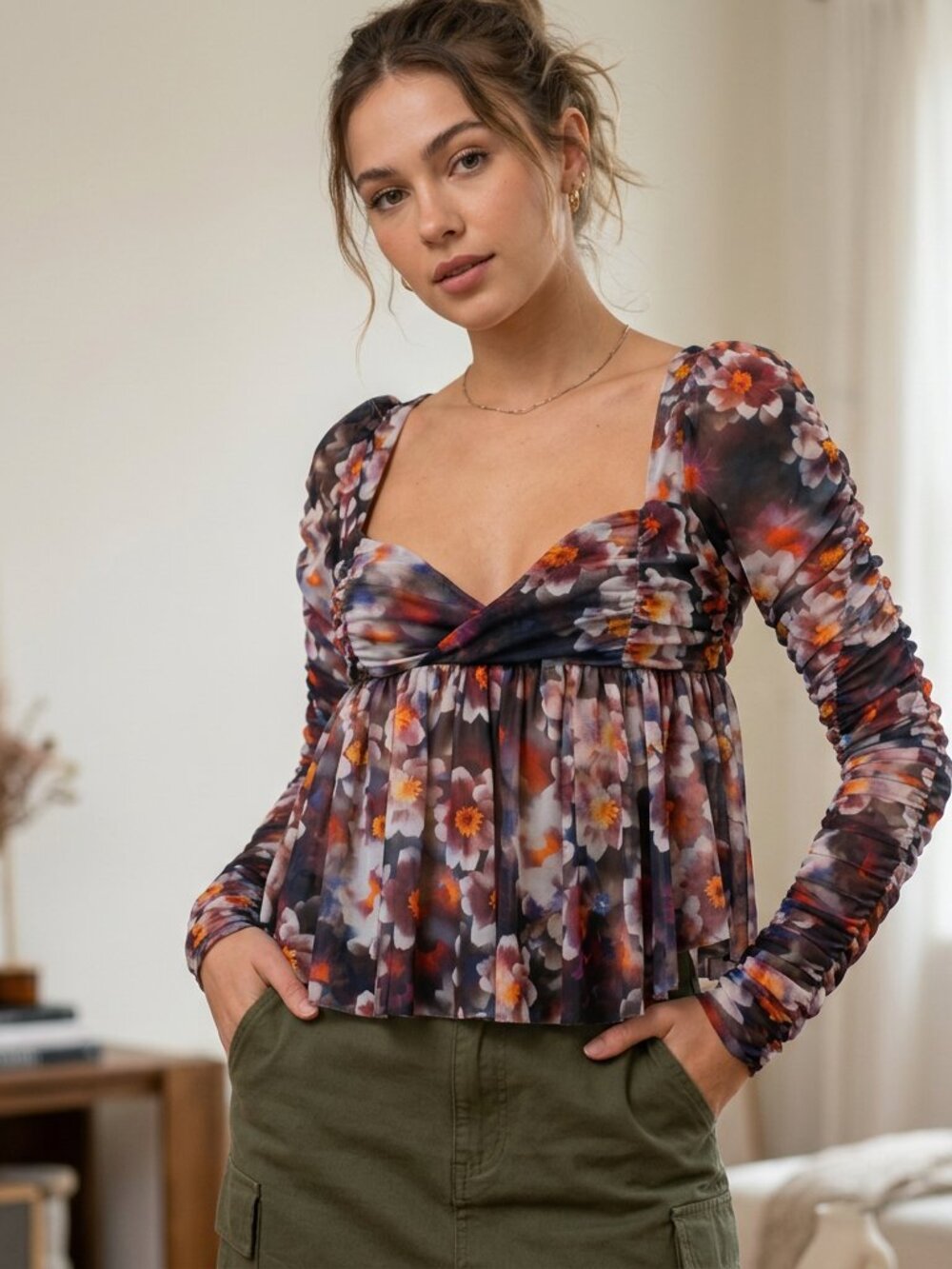 Urban Outfitters Carried Away Blouse NWOT Multicolor Floral Medium Babydoll